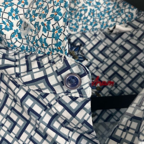 ROBERT GRAHAM Hatfield Geometric Print Button Down shirt Untucked size XL LIGHT - Picture 7 of 11